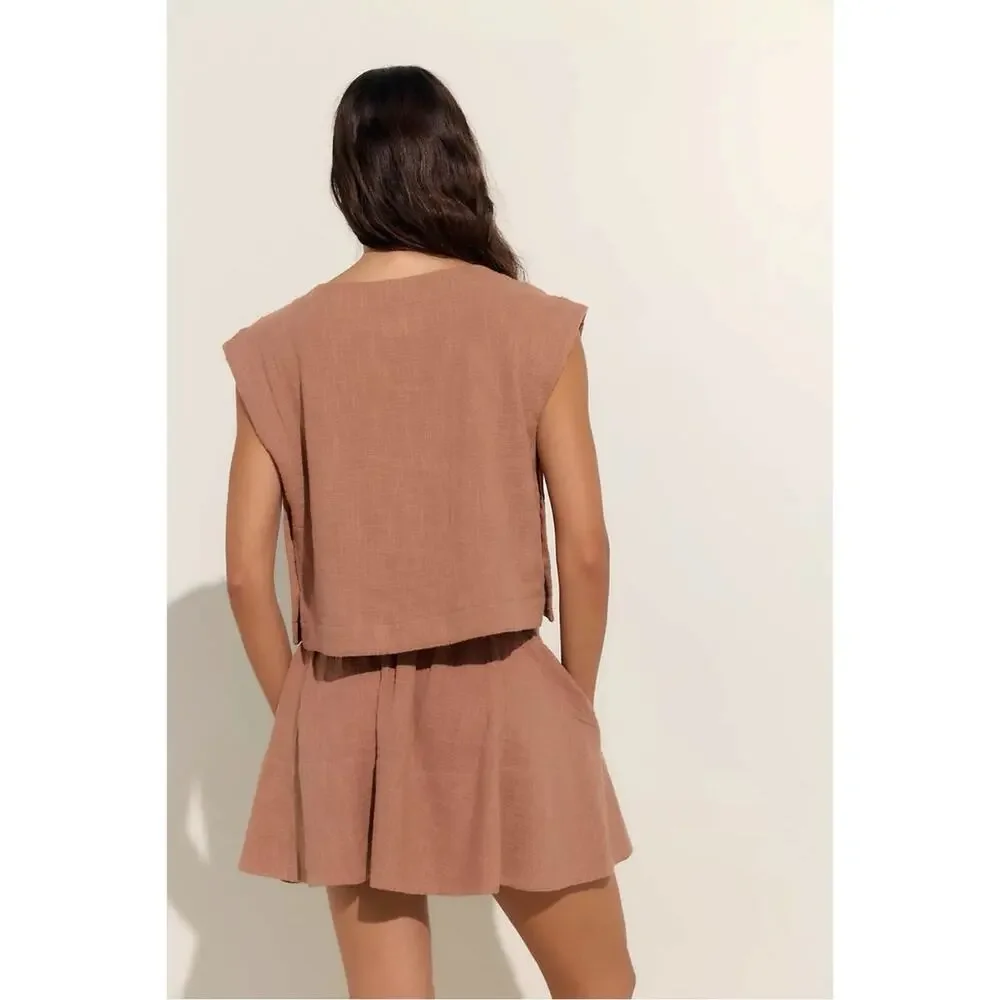 Free People Bohemian Beachy Neutral Skye Mini Skirt & Top Set Latte Small NWT